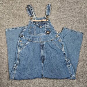 Berne Heritage Unlined Washed Denim Bib Overalls Men's 38x30(28) Blue Dark Wash